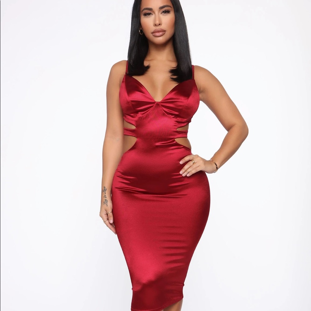 Red Cut-out Satin Midi Dress